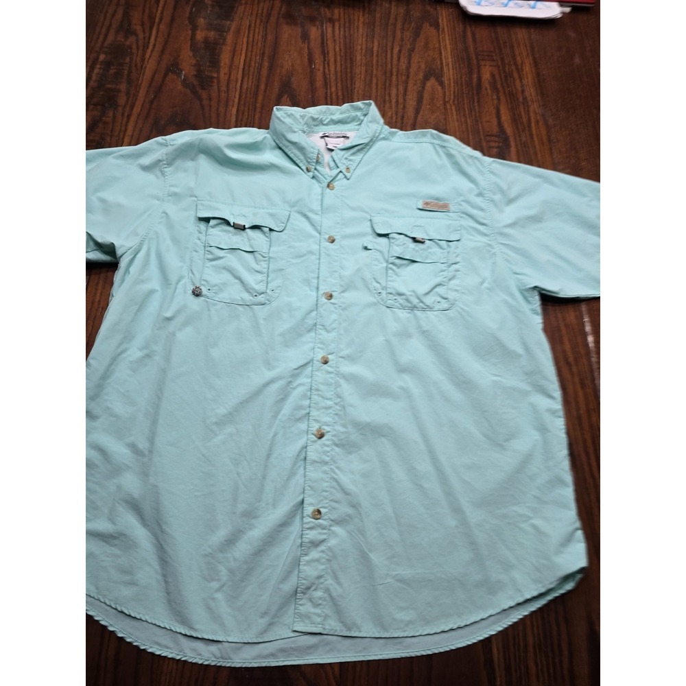 Columbia PFG Bahama II Short Sleeve Fishing Shirt Mint Green Mens XL FM7047